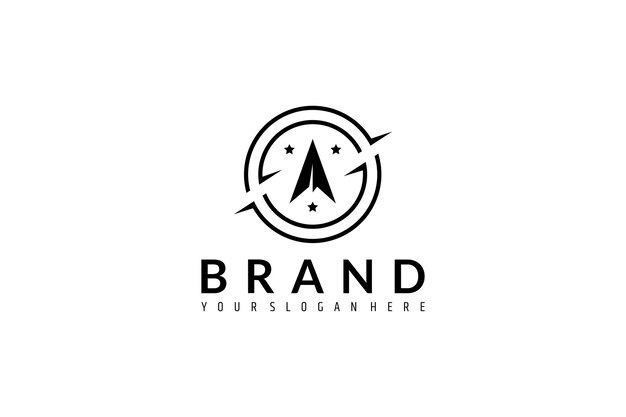 Logo flèche à l'intérieur de la lettre S en forme de cercle avec une variété d'étoiles