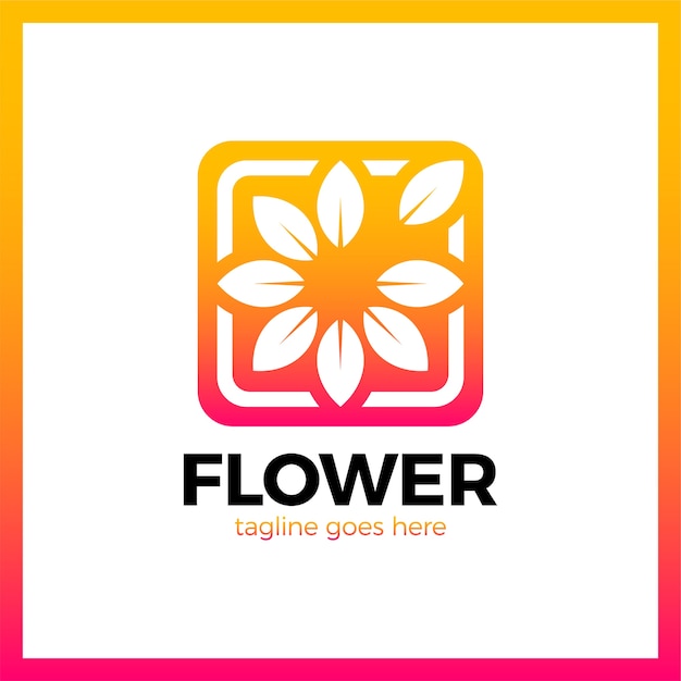 Logo De Fleur En Cadre Carré. Contour Media Nature