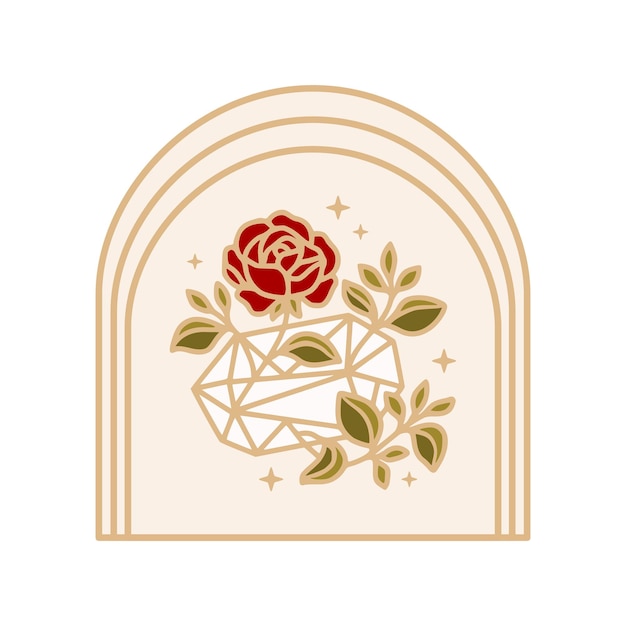 Logo De Fleur De Rose Botanique De Diamant De Cristal Magique Vintage Et élément De Marque De Beauté Féminine