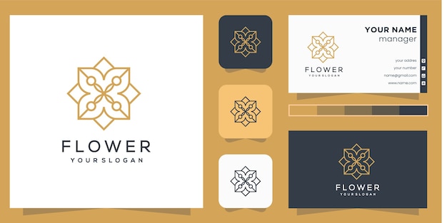 Logo De Fleur Avec Style D'art En Ligne Et Carte De Visite