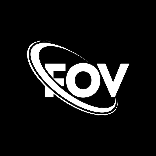 Vecteur le logo fov, la lettre fov, les initiales fov, le logo fov relié à un cercle et à un monogramme en majuscules, la typographie fov pour les entreprises technologiques et la marque immobilière.