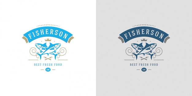 Logo De Fruits De Mer Ou Signe Marché Aux Poissons Et Restaurant Modèle Silhouette De Thon