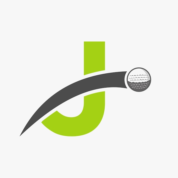 Logo de golf sur le concept de lettre J avec icône de balle de golf en mouvement Symbole de logotype de sport de hockey