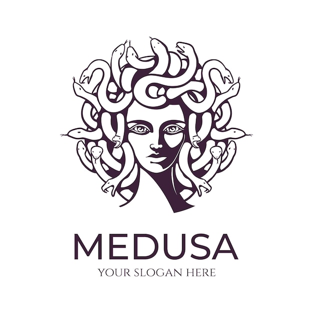 Vecteur logo de la gorgone méduse tête de femme avec des serpents amulette protectrice logo pour différentes directions image vectorielle