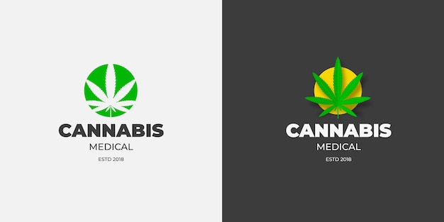 Logo Graphique Avec Une Feuille De Cannabis Dans Un Cercle Vert Et Jaune Emblème De La Marijuana Médicale