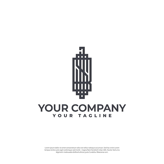 Vecteur logo de gratte-ciel abstrait dans un style d'art en ligne minimaliste