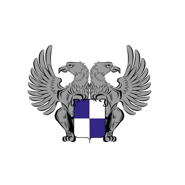 Logo de griffon gris avec drapeau isolé sur fond blanc Vector