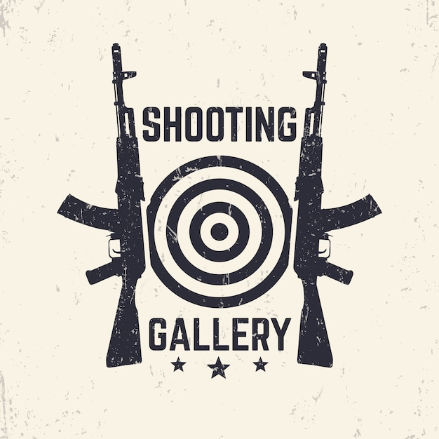 Logo Grunge De La Galerie De Tir, Emblème Avec Fusil D'assaut, Illustration