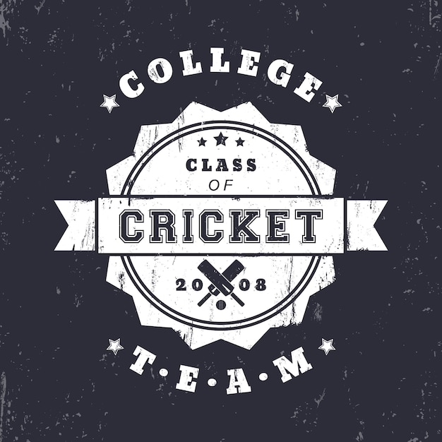 Logo grunge vintage de l'équipe de cricket de l'université, insigne avec des battes de cricket croisées