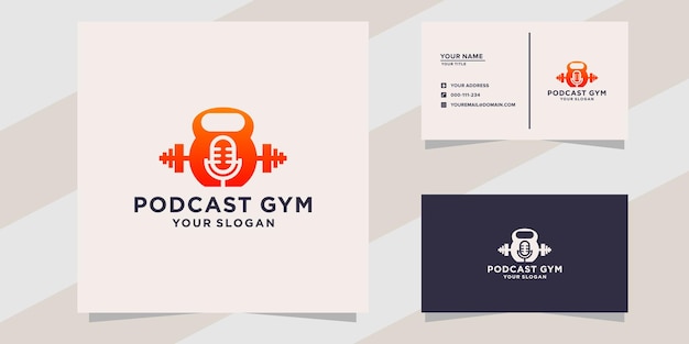 Vecteur logo de gym podcast avec modèle de carte de visite