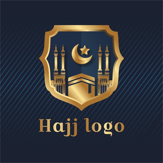 Logo Hajj Avec Style D'insigne De Couleur Or Et Bleu Marine