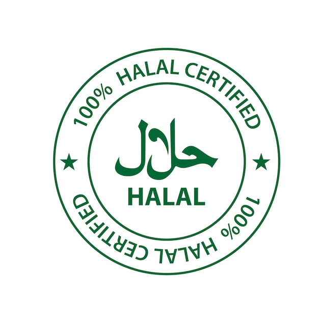 Vecteur logo halal. insigne halal, timbre rond et logo vectoriel. conception de panneaux halal