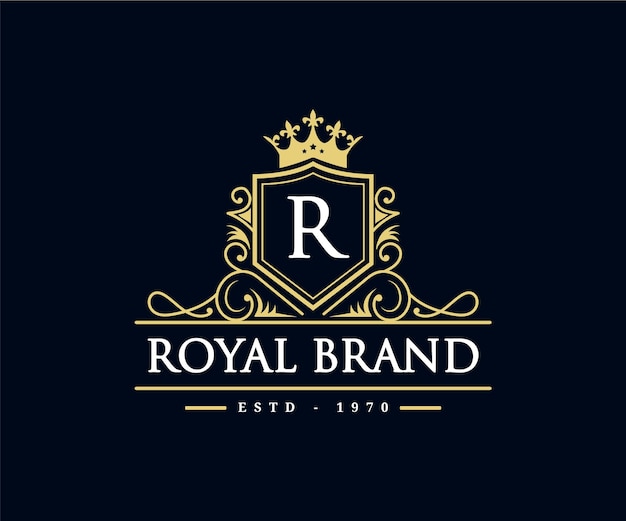 Vecteur logo héraldique emblème calligraphique victorien de luxe rétro vintage avec couronne et cadre ornemental