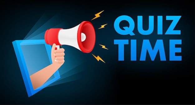 Logo De L'heure Du Quiz Avec Le Concept D'horloge Du Questionnaire Spectacle Chanter Le Concours De Questions Du Bouton Quiz