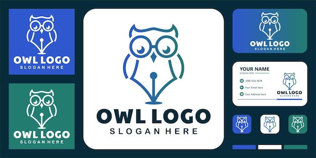 Logo De Hibou Stylo Avec Conception De Carte De Visite