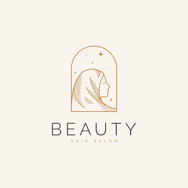 Logo Hijab De Beauté Avec Dessin Au Trait Doré De Luxe