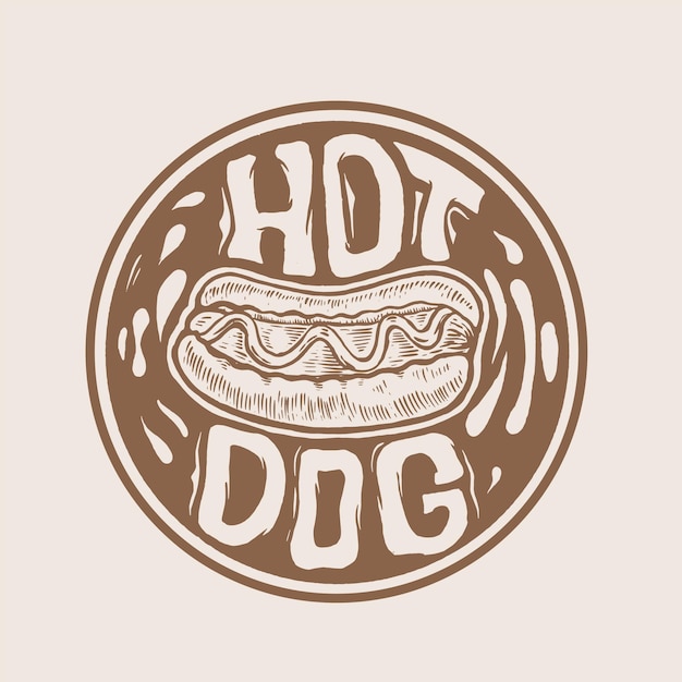 Logo Hot Dog dessiné à la main pour restaurant