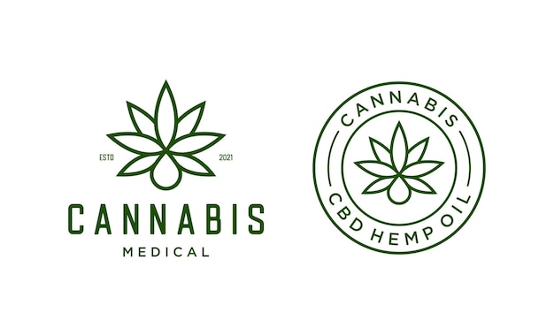 Logo D'huile De Cannabis Médical Avec Modèle De Conception De Feuilles Et De Gouttes De Chanvre Vert