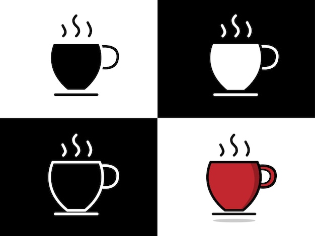 Logo d'icône de conception d'illustration d'art avec le symbole de concept de silhouette de tasse de boisson chaude