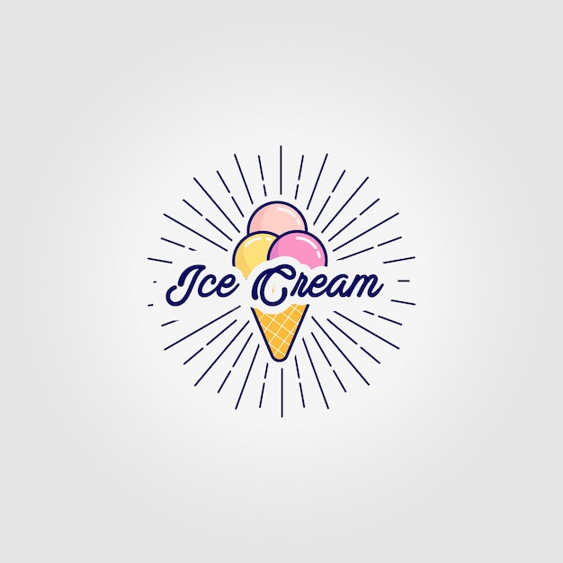 Logo Icône Crème Glacée Sunburst Conception Illustration Vectorielle Vintage