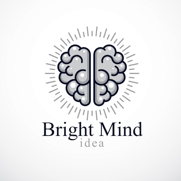 Vecteur logo ou icône du vecteur de l'esprit lumineux avec le cerveau anatomique humain concept de pensée et de brainstorming