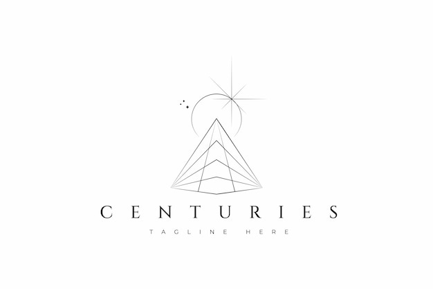 Vecteur le logo d'illustration abstraite de siècles représentait un bâtiment comme la pyramide et la majesté de l'éclipse solaire