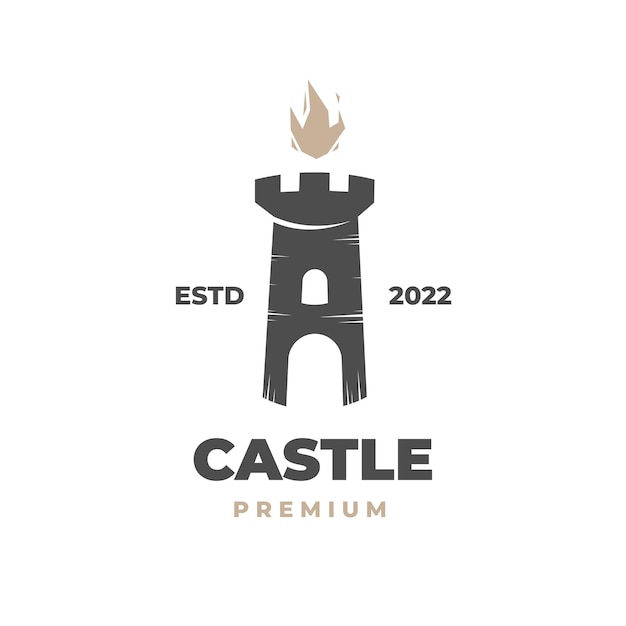 Logo D'illustration De Château Noir Et Feu élégant Brûlant