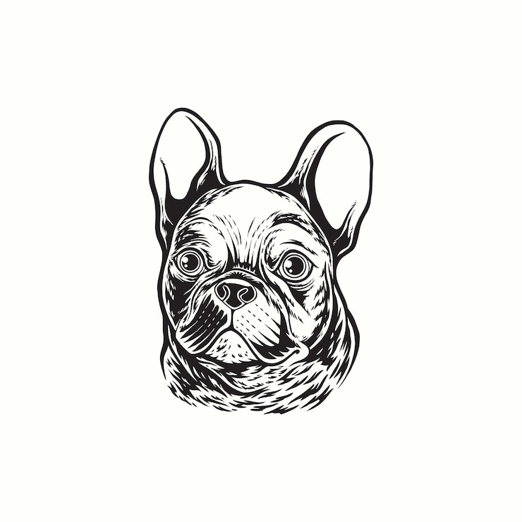 Vecteur logo illustration dessin à la main bouledogue français chien vecteur vintage