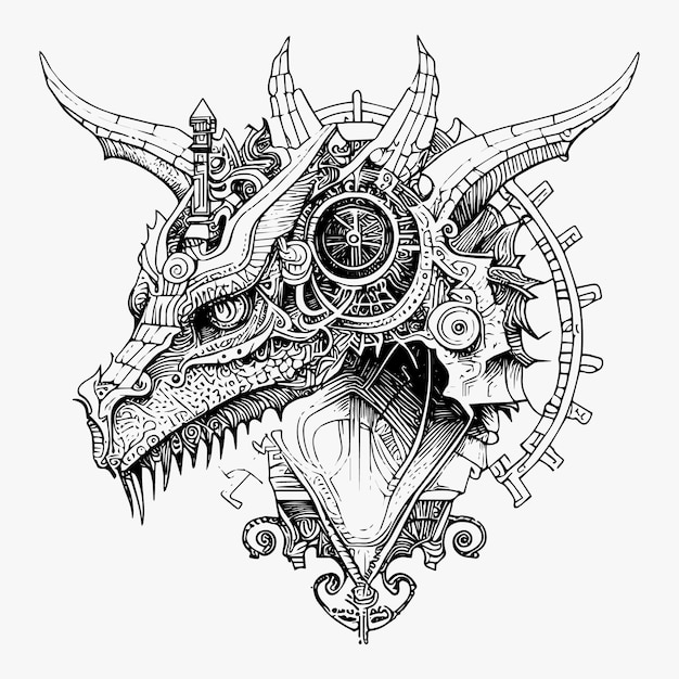 le logo d'illustration de dragon mecha est une interprétation robotique futuriste d'une créature mythique