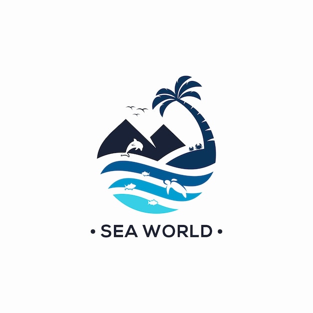 Logo D'illustration Du Monde De La Mer En Forme De Cercle