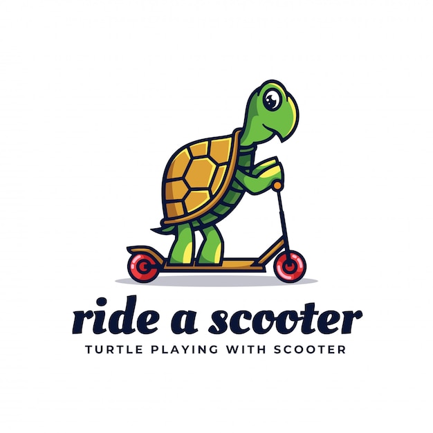 Logo Illustration Montez Un Style De Mascotte Simple Scooter.