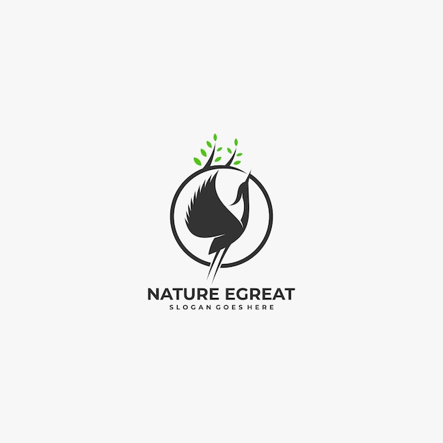 Logo Illustration Nature Aigrette Silhouette Style.