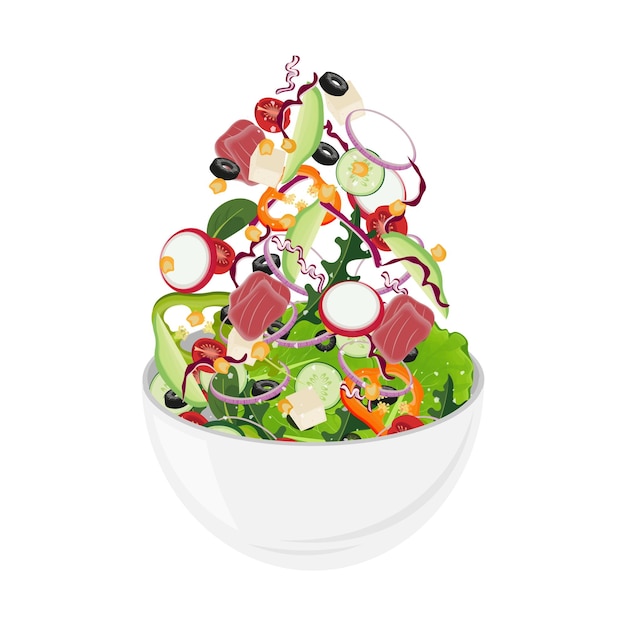 Vecteur logo d'illustration vectorielle de salade mélangée au thon et au poisson