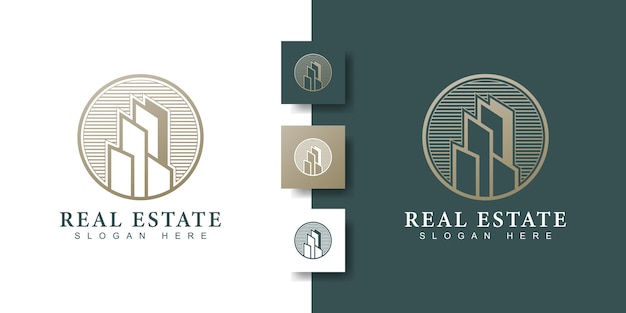 Logo De L'immobilier Avec Le Concept Créatif D'art En Ligne D'or