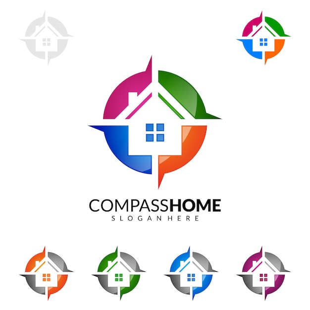 Logo De L'immobilier Avec House And Compass Home Concept