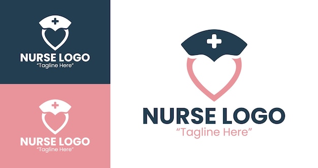 Logo d'infirmière élégant et propre en rose et bleu pour l'image de marque des soins de santé