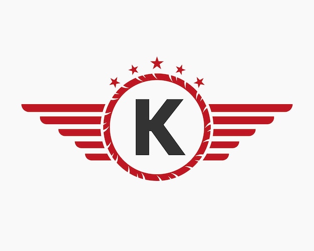 Logo Initial De L'aile Sur La Lettre K Pour Le Logo De Transport Avec L'étoile Et Le Symbole De Vitesse