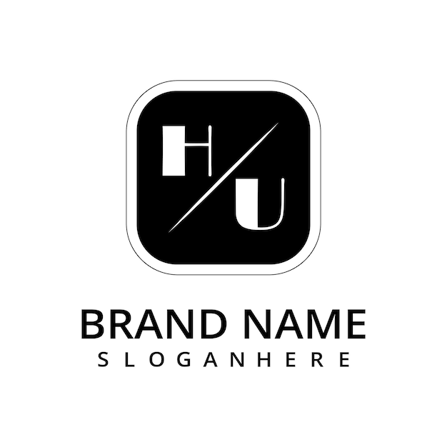 Vecteur logo initial du monogramme hu avec un signe de style rectangle