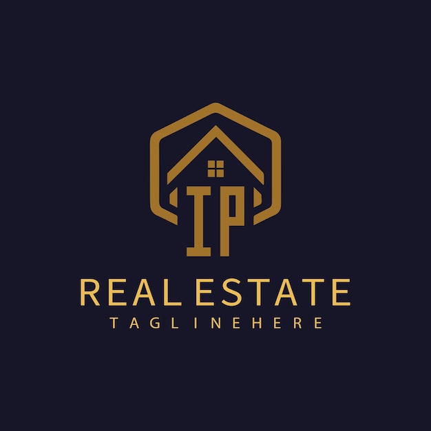 Vecteur logo initial de monogramme ip pour l'immobilier avec une forme de maison et un design créatif