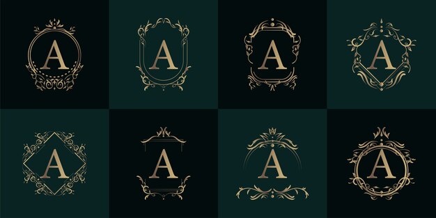 Logo Initial A Avec Ornement De Luxe Ou Cadre De Fleur, Collection De Jeu.