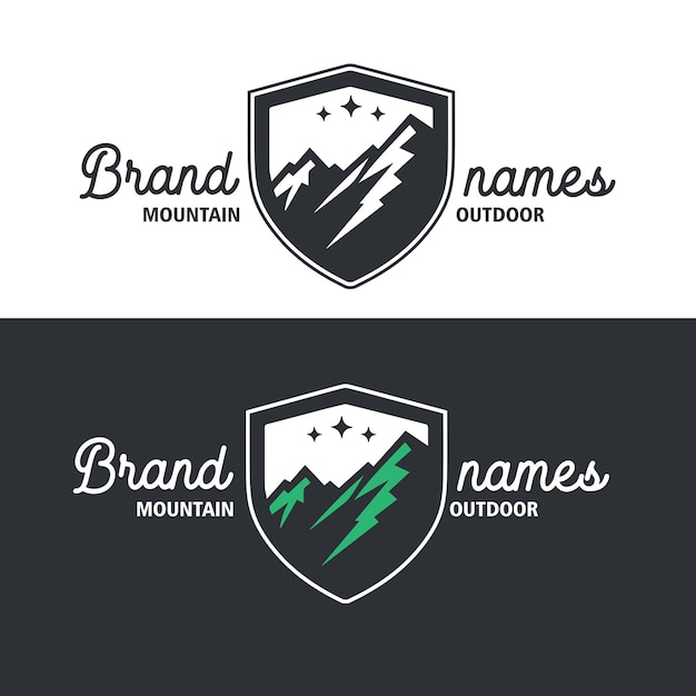 Vecteur le logo de l'insigne du bouclier de montagne est conçu graphiquement vectoriel