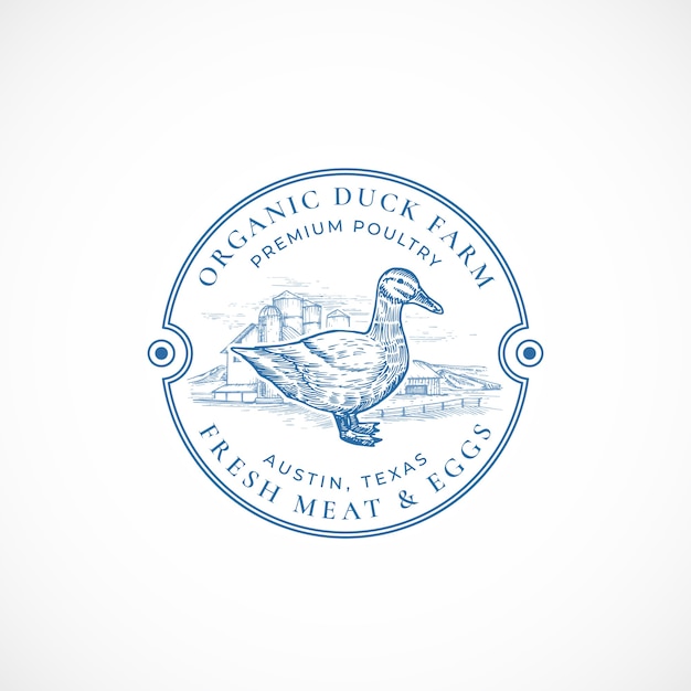 Vecteur logo ou insigne rétro encadré de ferme de canard biologique
