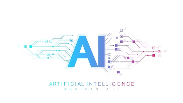 Vecteur logo de l'intelligence artificielle, icône. symbole vectoriel ai, concept de réseau neuronal blockchain d'apprentissage en profondeur. apprentissage automatique, intelligence artificielle, ia.