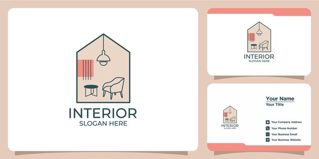 Logo Intérieur Minimaliste Avec Création De Logo De Style Art En Ligne Et Modèle De Carte De Visite