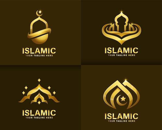 Logo Islamique De Luxe. Modèle De Conception De Logo De Mosquée D'or