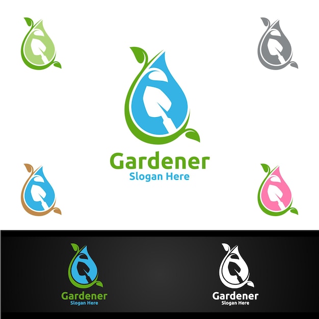 Logo De Jardinier D'eau Avec L'environnement De Jardin Vert Ou L'illustration De Conception De Vecteur D'agriculture Botanique