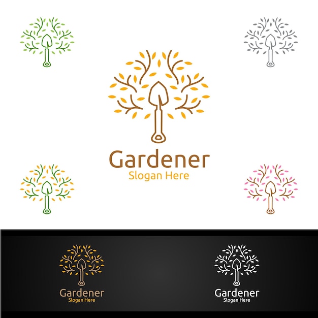 Logo De Jardinier Zen Avec Environnement De Jardin Vert Ou Illustration De Conception De Vecteur D'agriculture Botanique