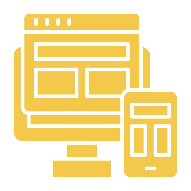 un logo jaune et blanc avec un téléphone et un moniteur