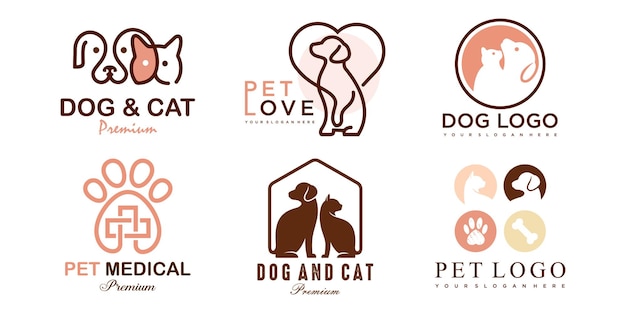 Logo De Jeu D'icônes De Soins Pour Animaux De Compagnie Avec Symbole De Silhouette De Chien Et De Chat Pour L'hôpital De La Clinique Vétérinaire Du Magasin