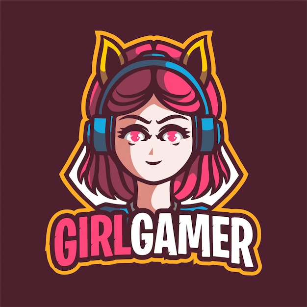 Vecteur logo de jeu de mascotte gamer fille